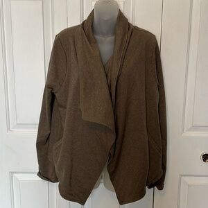 JANA sz Large olive Green Knit Open Cardigan with pockets EUC B718